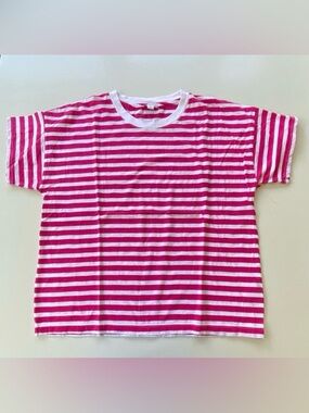 J. Crew Short Sleeve Striped T-Shirt, Bright Pink & White Crewneck T-Shirt Sz: L